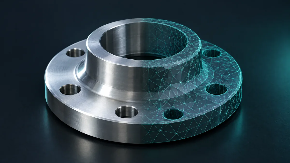 Flange de alumínio que vira malha de triângulos de um lado para o outro