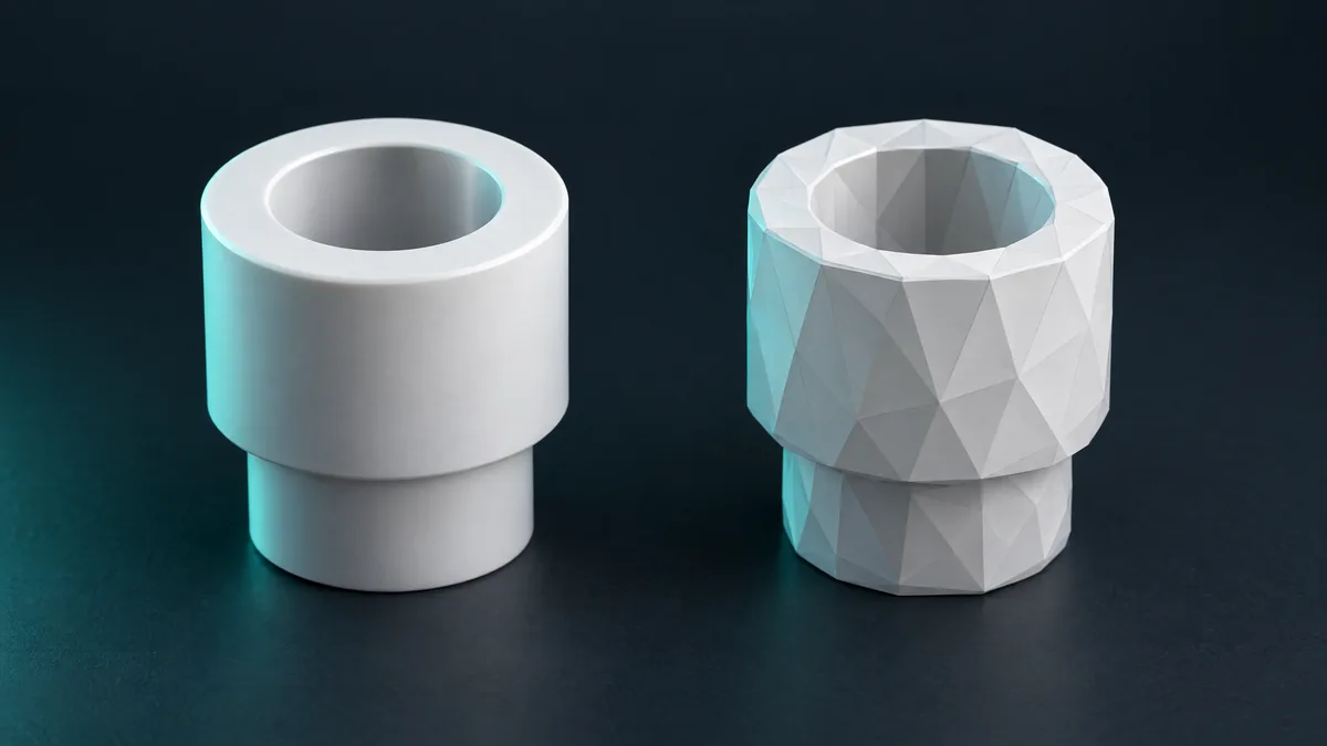 Smooth cylindrical part next to the same part in triangular facets